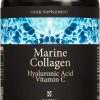 Marine Collagen supplement bottle, hyaluronic acid and vitamin C, 2400mg per serving, 120 capsules, Satin Naturel